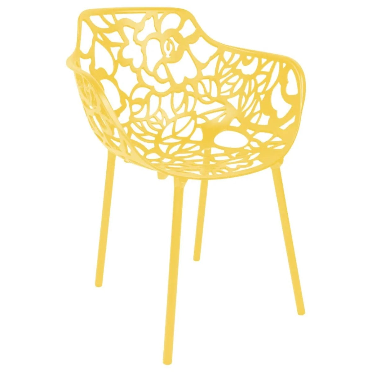 Devon Aluminum Outdoor Dining Armchairs with Flower Design Set Of 2 / Yellow