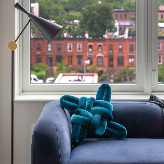 Petrol Velvet Knot Pillow