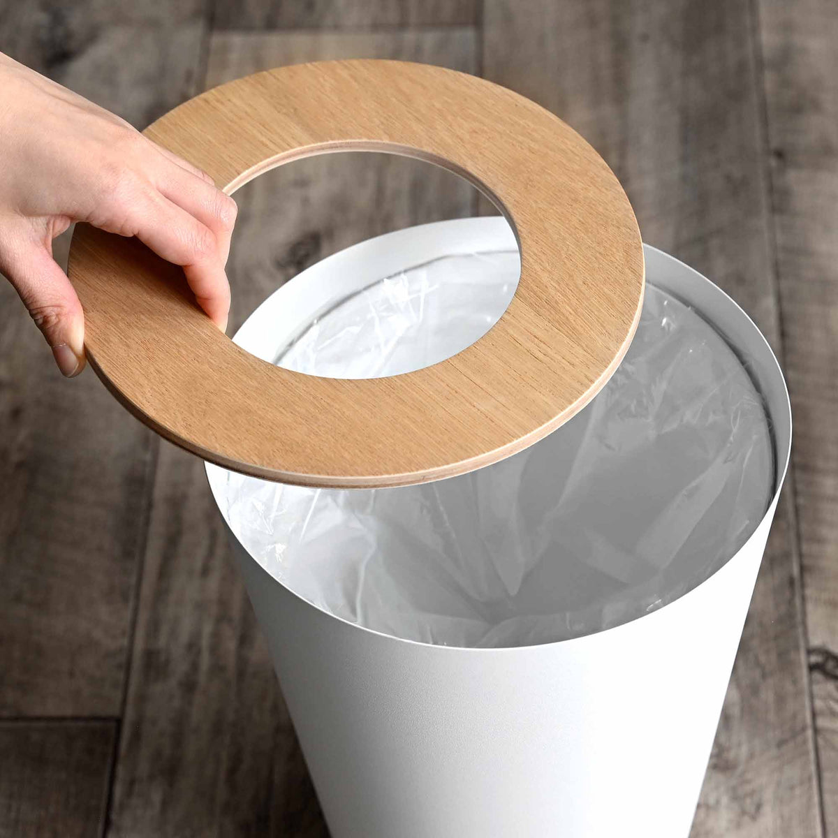 Trash Can - Round - Steel + Wood