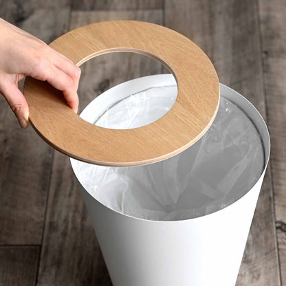 Trash Can - Round - Steel + Wood