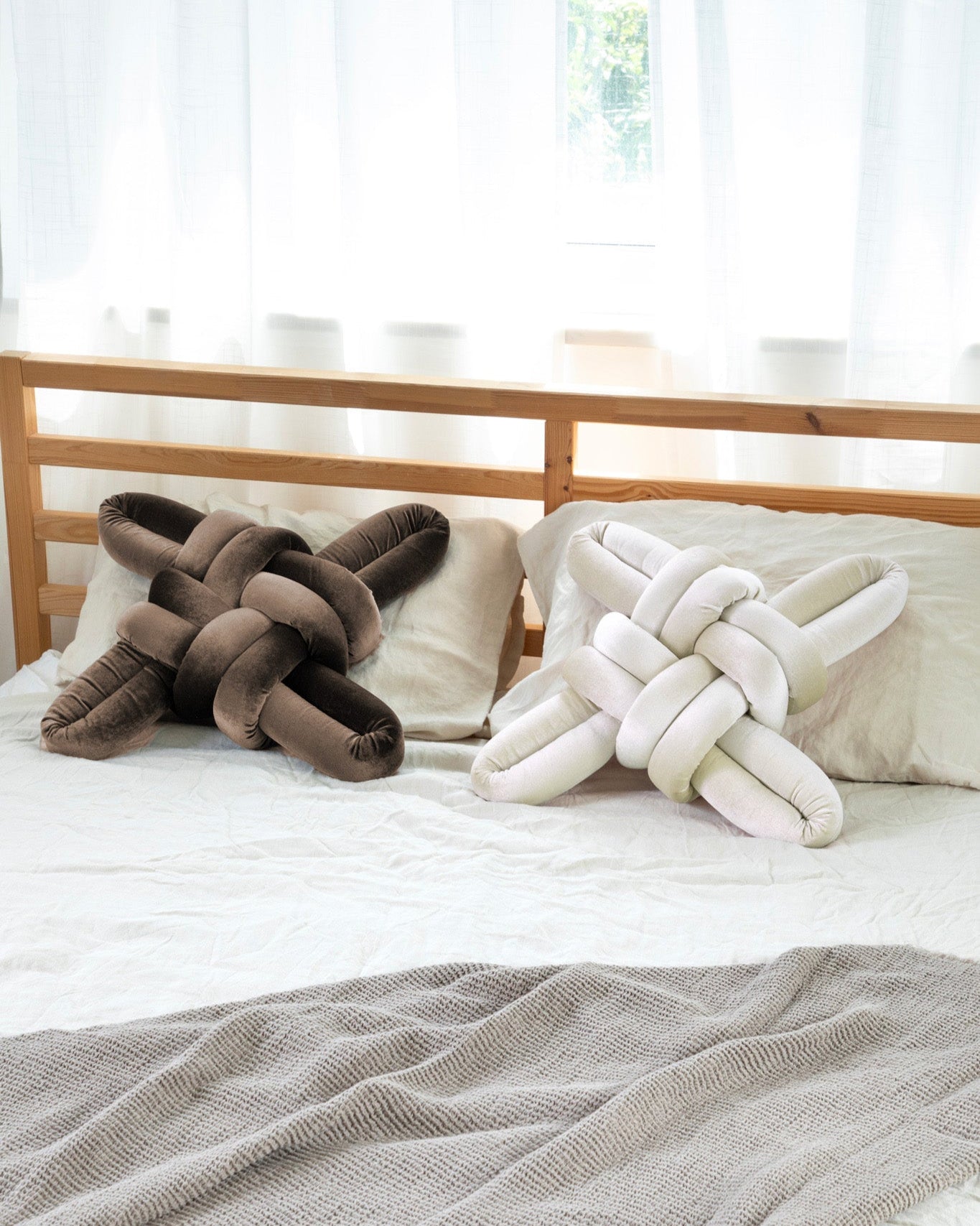 Truffle Velvet Knot Pillow