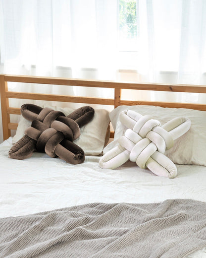 Truffle Velvet Knot Pillow
