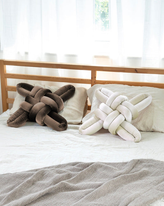 Truffle Velvet Knot Pillow