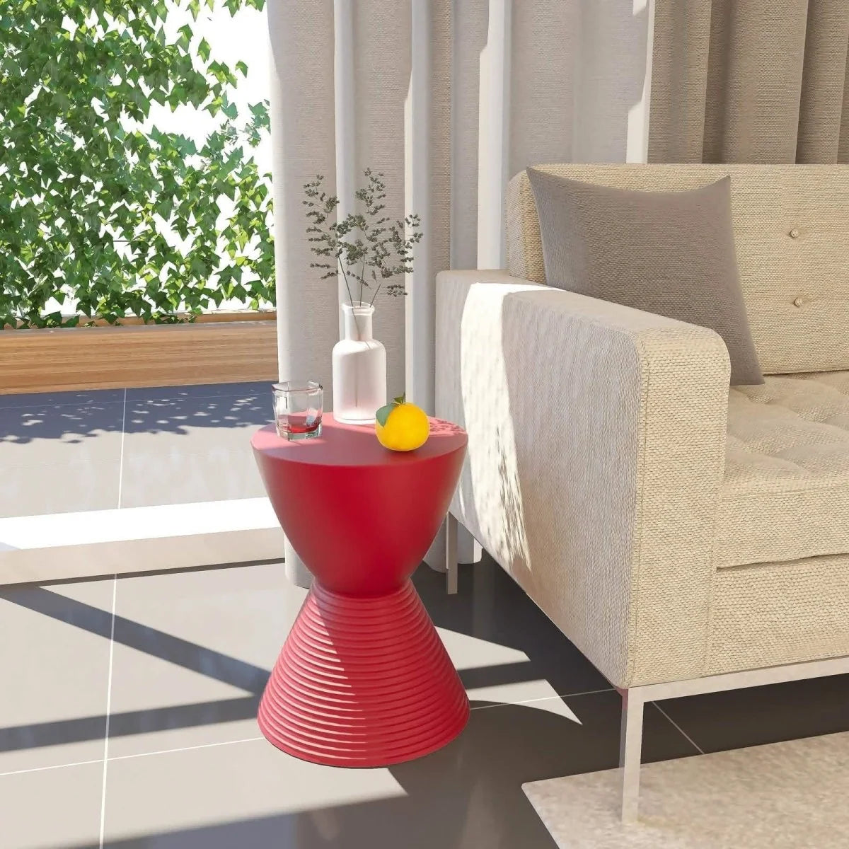 LeisureMod Boyd Storage Round Side End Table / Red