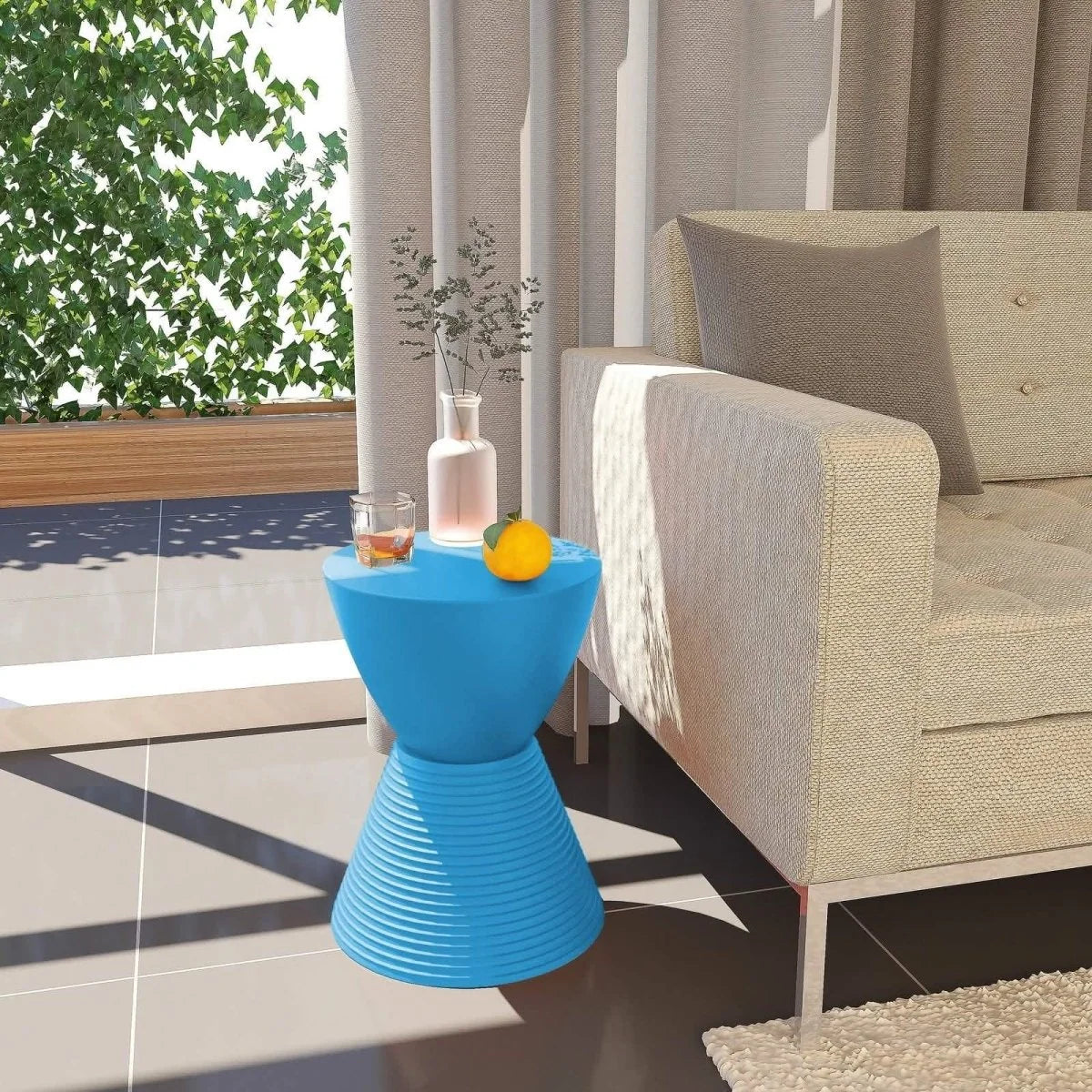 LeisureMod Boyd Storage Round Side End Table / Blue
