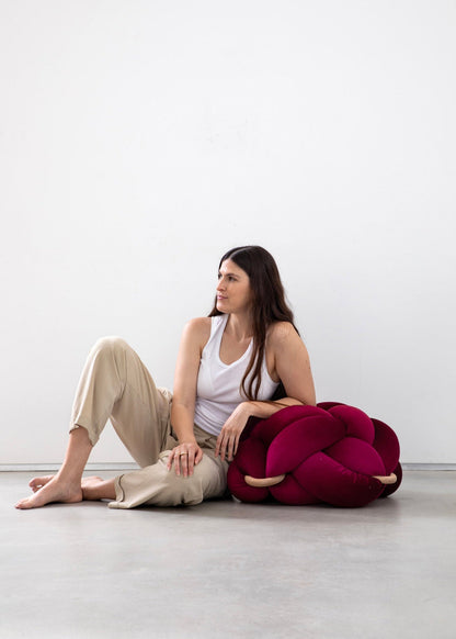 (M) Burgundy Knot Ottoman