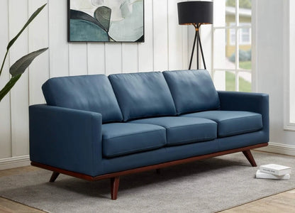 Chester 3-Seater Leather/Mesh Full Size Sofa in Birch Wood Base