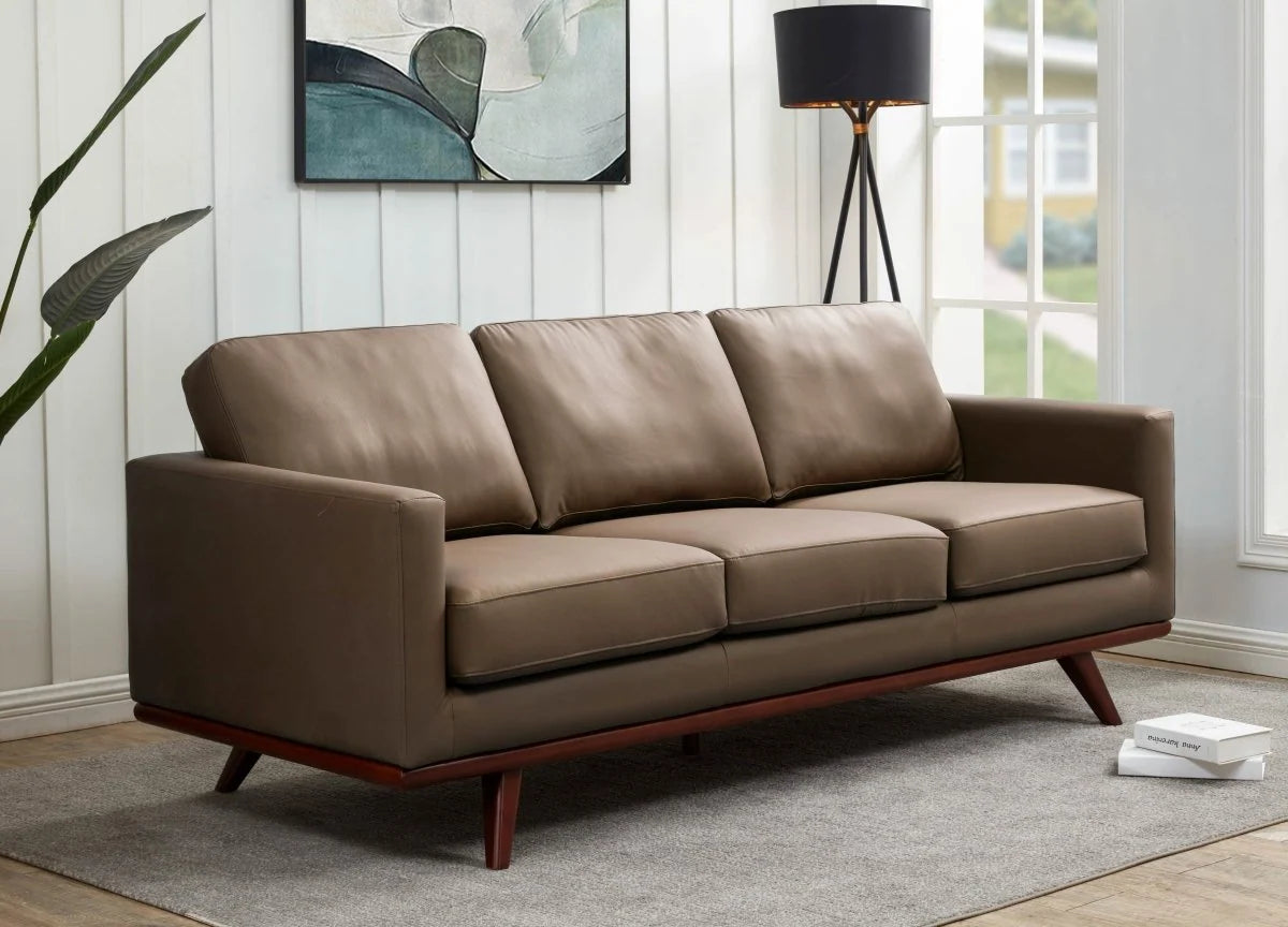 Chester 3-Seater Leather/Mesh Full Size Sofa in Birch Wood Base