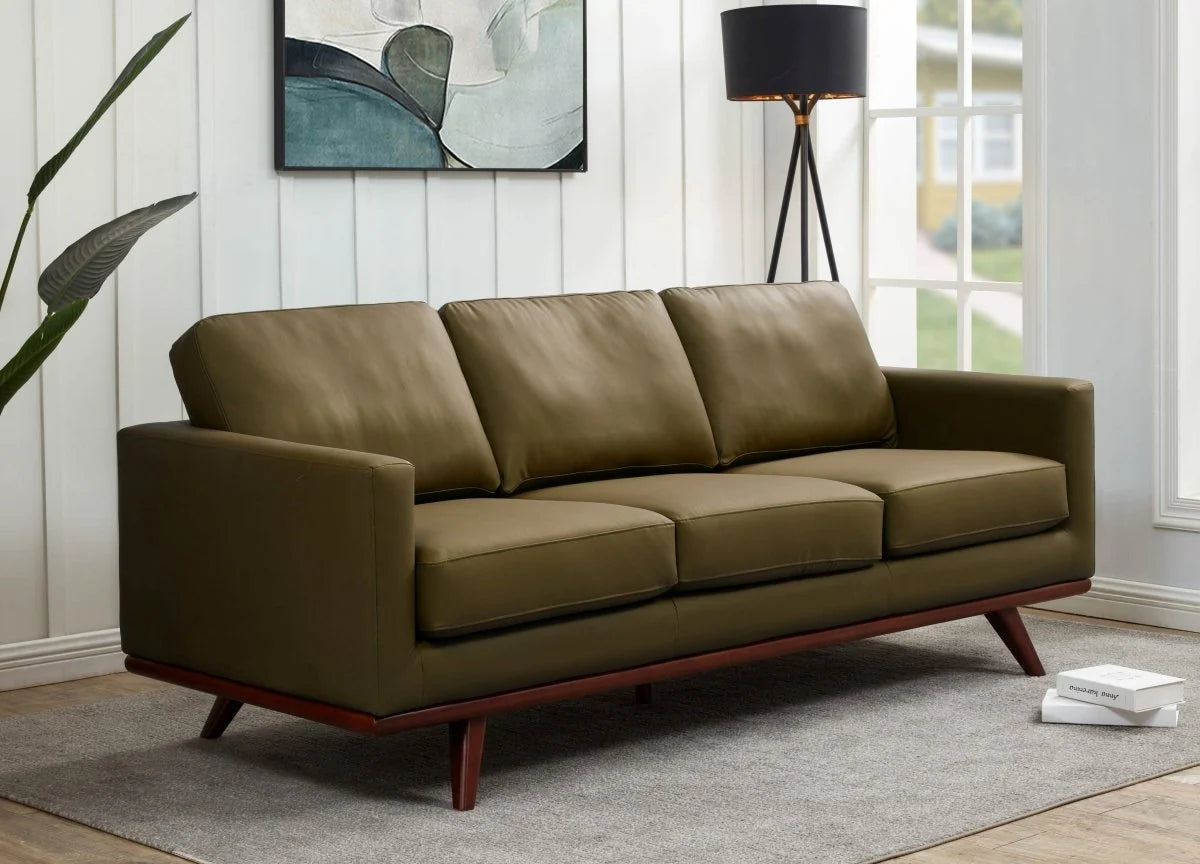 Chester 3-Seater Leather/Mesh Full Size Sofa in Birch Wood Base