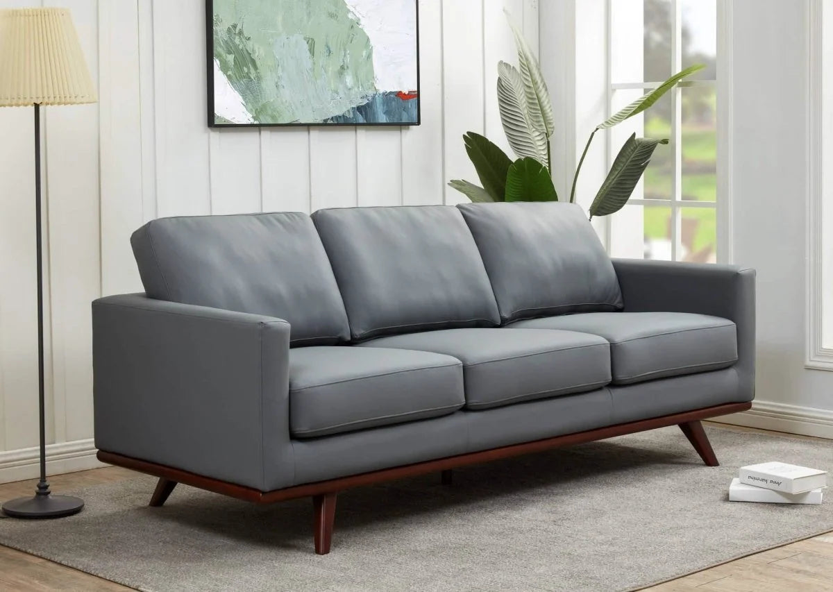 Chester 3-Seater Leather/Mesh Full Size Sofa in Birch Wood Base
