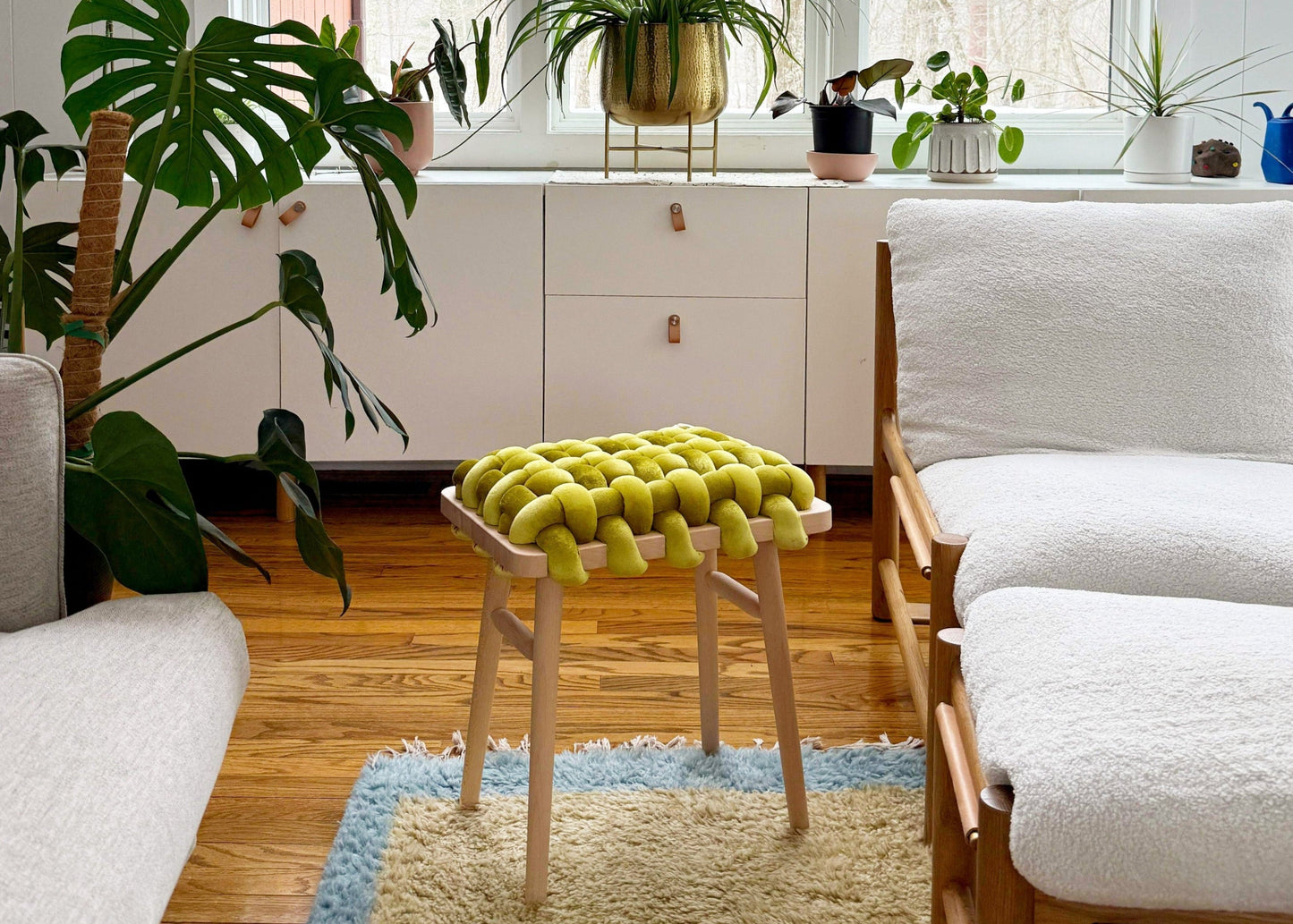 Citron Velvet Woven Stool