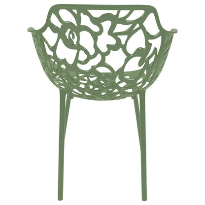 Devon Aluminum Outdoor Dining Armchairs with Flower Design Set Of 2 / Khaki Green
