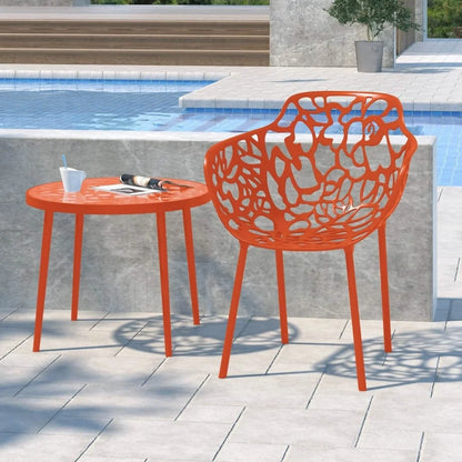 Devon Aluminum Outdoor Dining Armchairs with Flower Design Set Of 2 / Orange