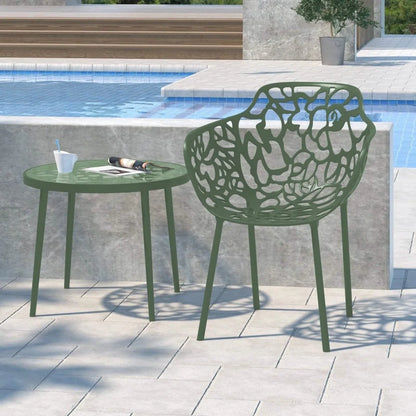 Devon Aluminum Outdoor Dining Armchairs with Flower Design Set Of 2 / Khaki Green