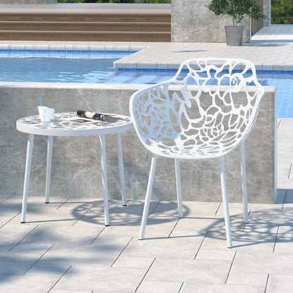 Devon Aluminum Outdoor Dining Armchairs with Flower Design Set Of 2 / White