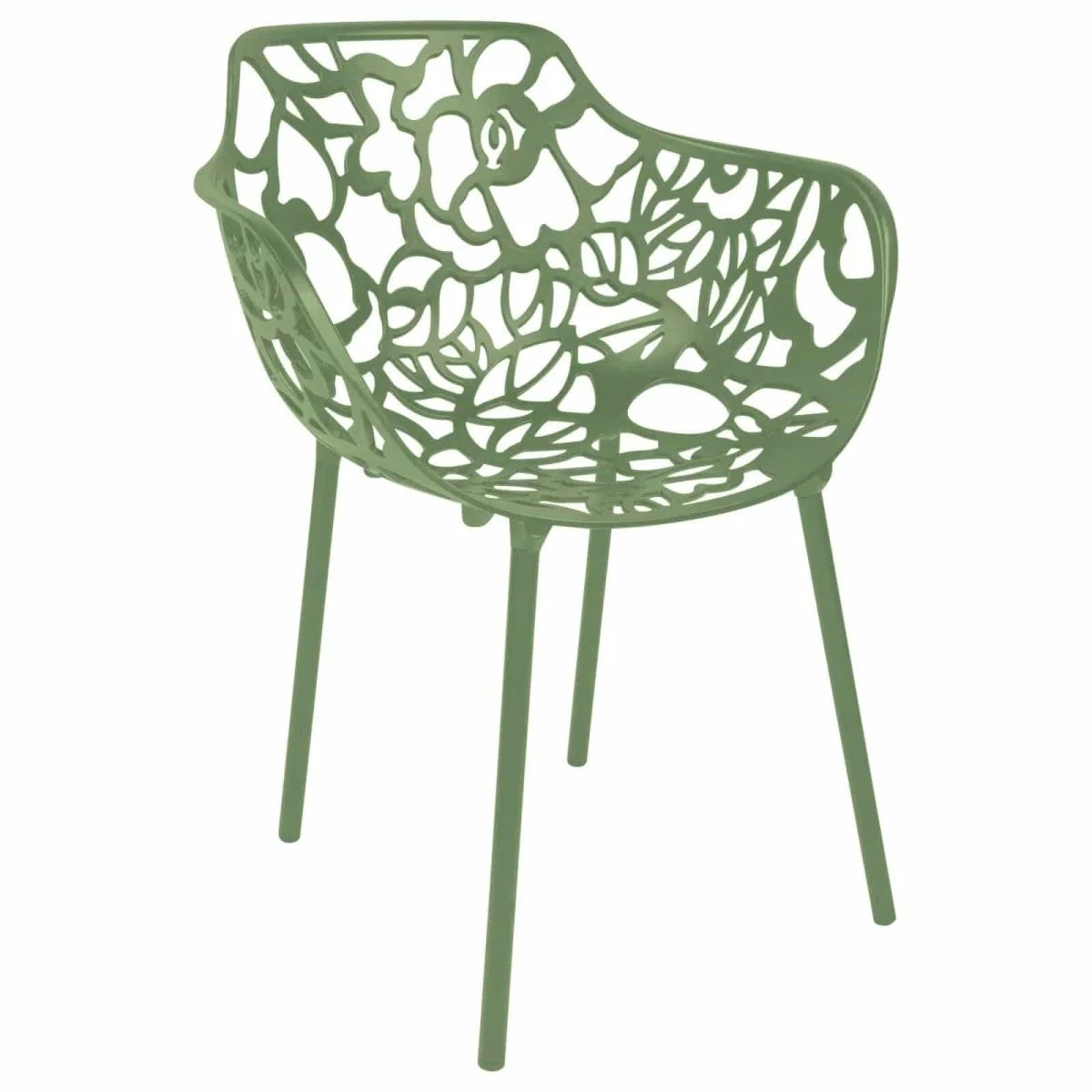 Devon Aluminum Outdoor Dining Armchairs with Flower Design Set Of 2 / Khaki Green