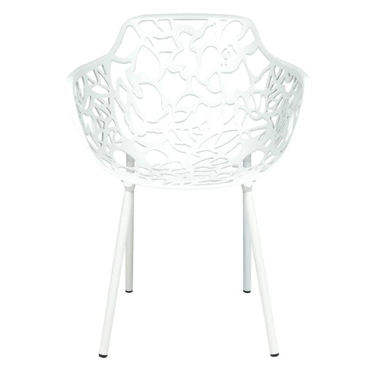 Devon Aluminum Outdoor Dining Armchairs with Flower Design Set Of 2 / White