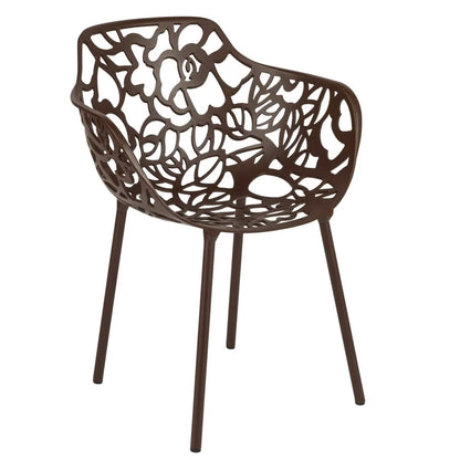 Devon Aluminum Outdoor Dining Armchairs with Flower Design Set of 2 / Brown