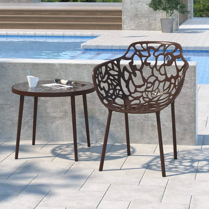 Devon Aluminum Outdoor Dining Armchairs with Flower Design Set of 2 / Brown
