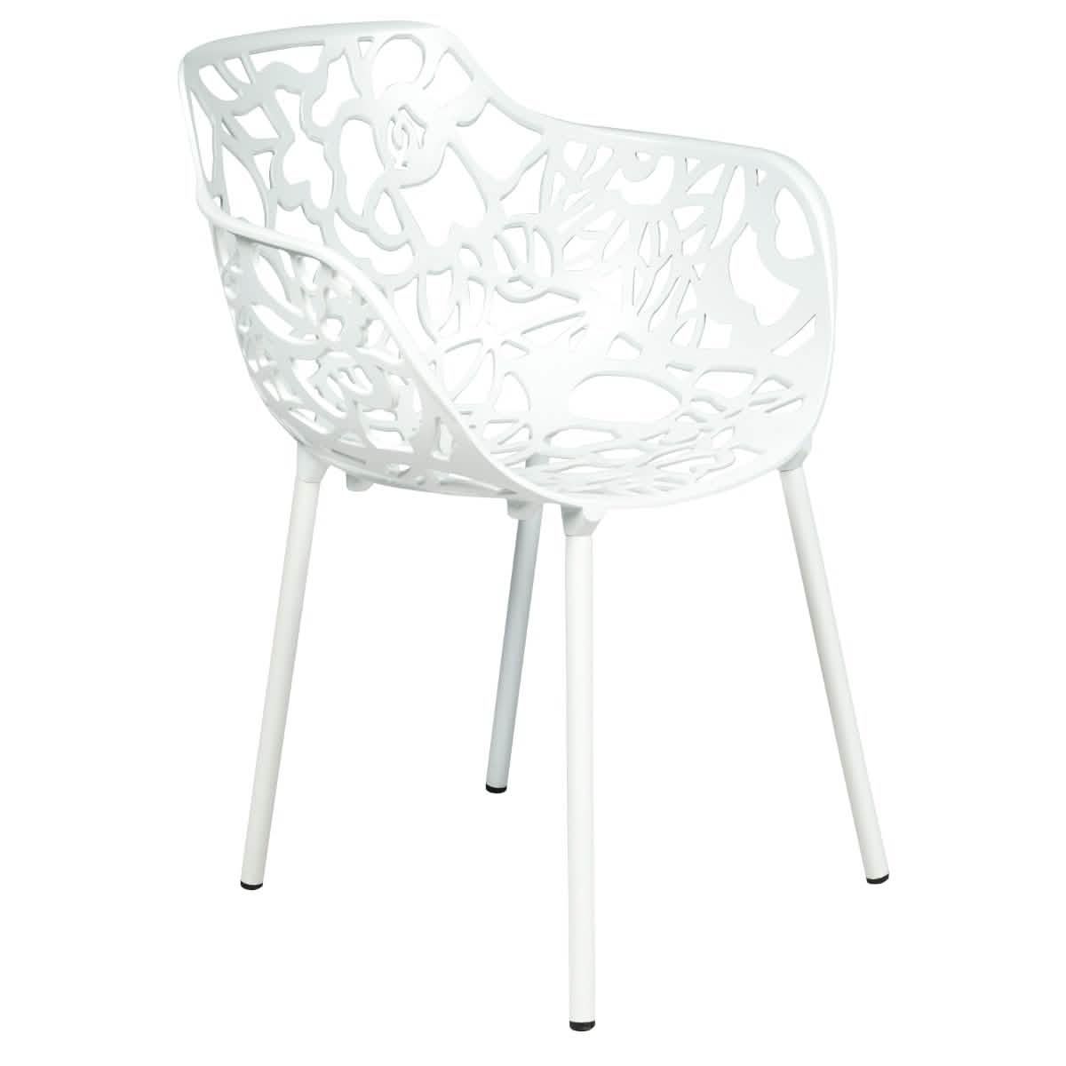 Devon Aluminum Outdoor Dining Armchairs with Flower Design Set Of 2 / White