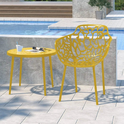 Devon Aluminum Outdoor Dining Armchairs with Flower Design Set Of 2 / Yellow