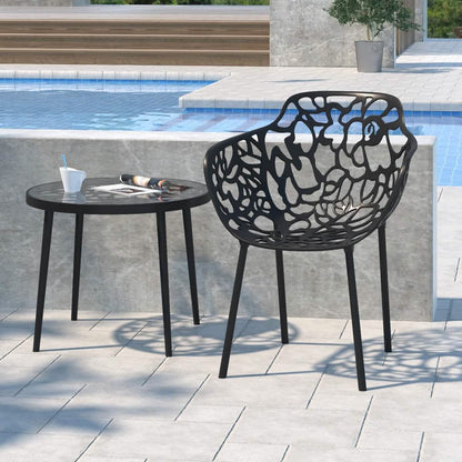 Devon Aluminum Outdoor Dining Armchairs with Flower Design Set of 2