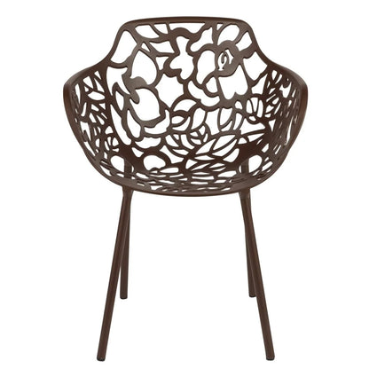 Devon Aluminum Outdoor Dining Armchairs with Flower Design Set of 2 / Brown