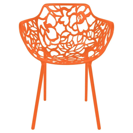 Devon Aluminum Outdoor Dining Armchairs with Flower Design Set Of 2 / Orange