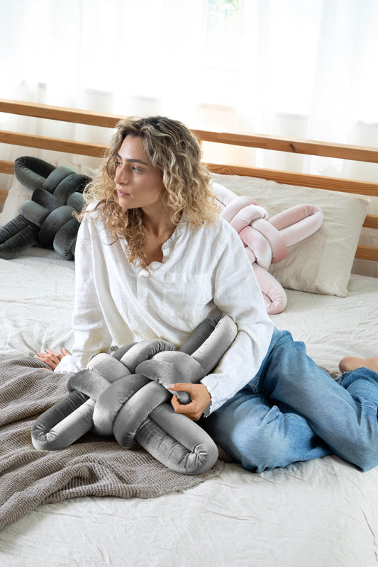 Sterling Grey Velvet Knot Pillow