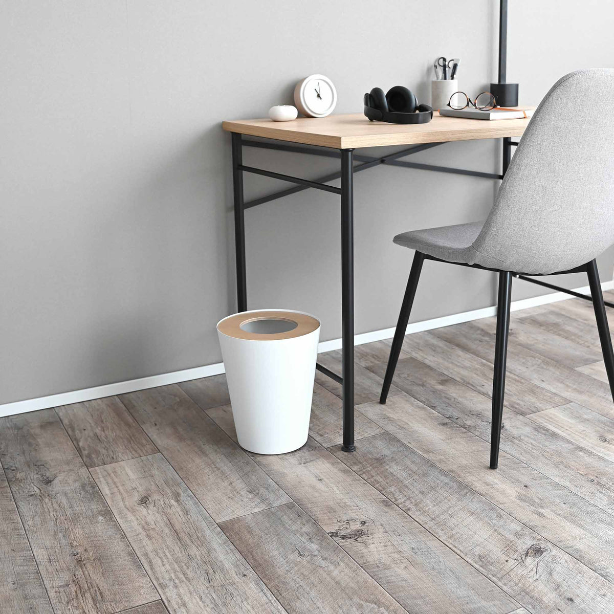 Trash Can - Round - Steel + Wood