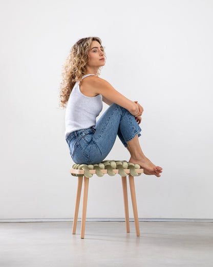 Ivory Velvet Woven Stool