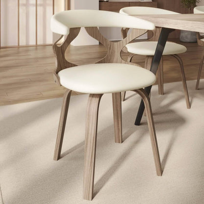 Klyne Modern Wooden Dining Chair Upholstered in Leather With Walnut Color Frame / White