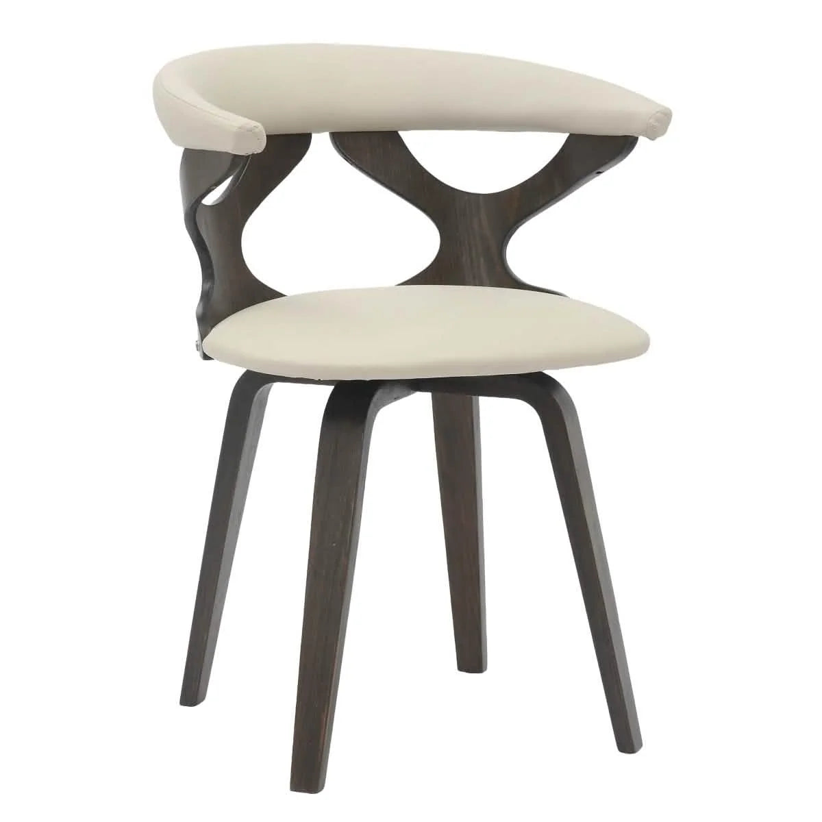 Klyne Modern Wooden Dining Chair Upholstered in Leather With Walnut Color Frame / Taupe