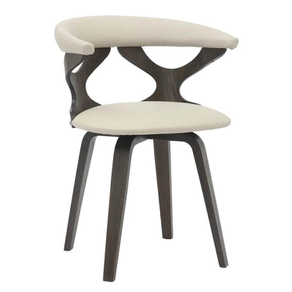 Klyne Modern Wooden Dining Chair Upholstered in Leather With Walnut Color Frame / Taupe