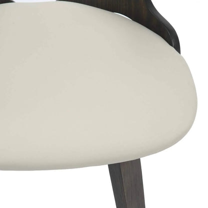 Klyne Modern Wooden Dining Chair Upholstered in Leather With Walnut Color Frame / Taupe