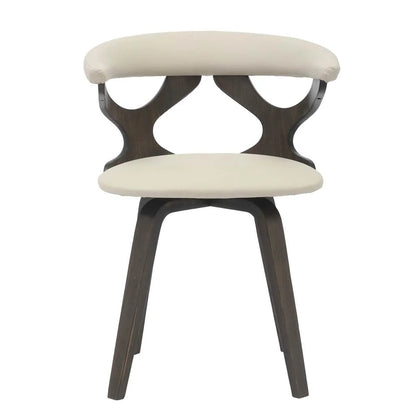 Klyne Modern Wooden Dining Chair Upholstered in Leather With Walnut Color Frame / Taupe