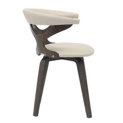 Klyne Modern Wooden Dining Chair Upholstered in Leather With Walnut Color Frame / Taupe