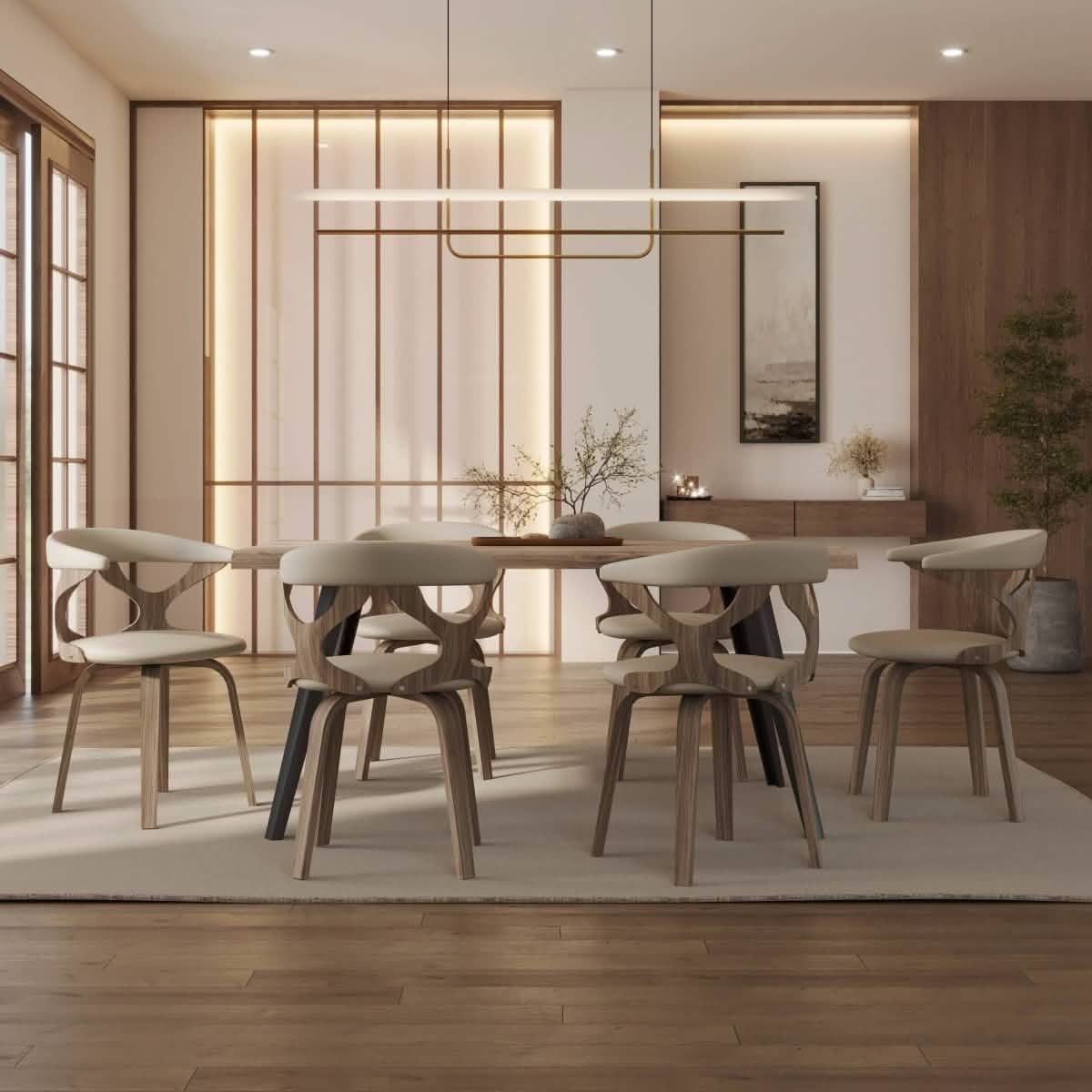 Klyne Modern Wooden Dining Chair Upholstered in Leather With Walnut Color Frame / White
