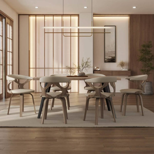 Klyne Modern Wooden Dining Chair Upholstered in Leather With Walnut Color Frame / White