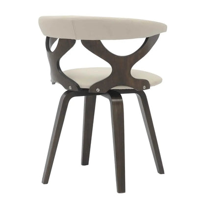 Klyne Modern Wooden Dining Chair Upholstered in Leather With Walnut Color Frame / Taupe
