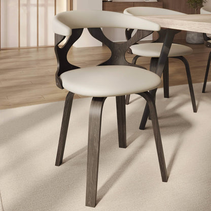 Klyne Modern Wooden Dining Chair Upholstered in Leather With Walnut Color Frame / Taupe