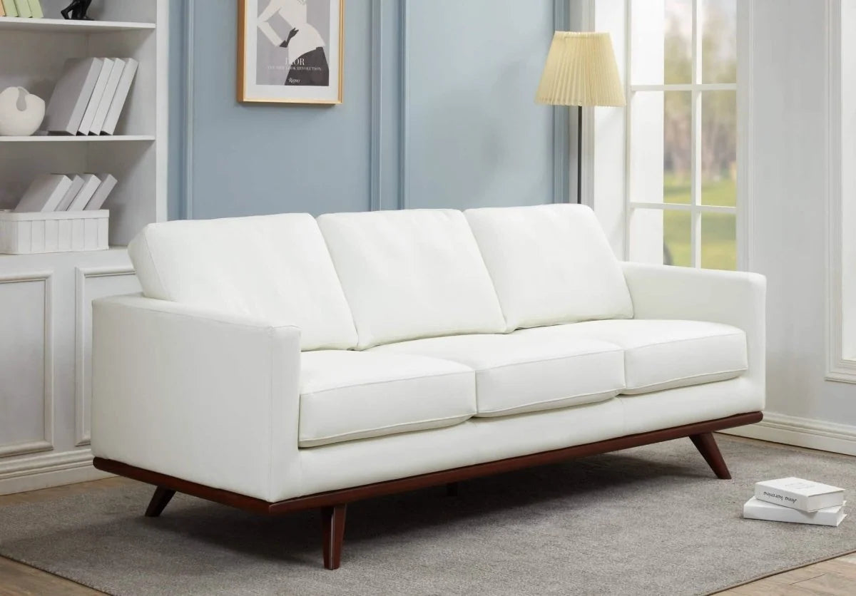 Chester 3-Seater Leather/Mesh Full Size Sofa in Birch Wood Base