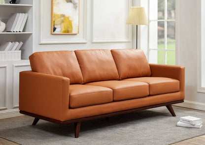 Chester 3-Seater Leather/Mesh Full Size Sofa in Birch Wood Base