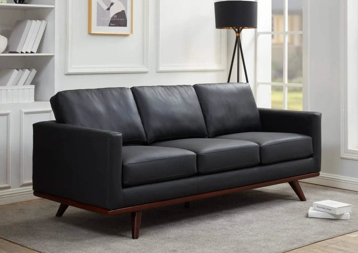 Chester 3-Seater Leather/Mesh Full Size Sofa in Birch Wood Base