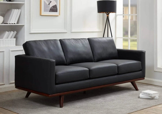 Chester 3-Seater Leather/Mesh Full Size Sofa in Birch Wood Base