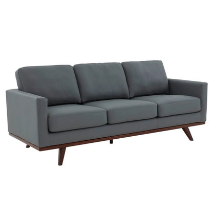 Chester 3-Seater Leather/Mesh Full Size Sofa in Birch Wood Base