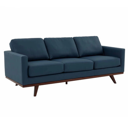 Chester 3-Seater Leather/Mesh Full Size Sofa in Birch Wood Base