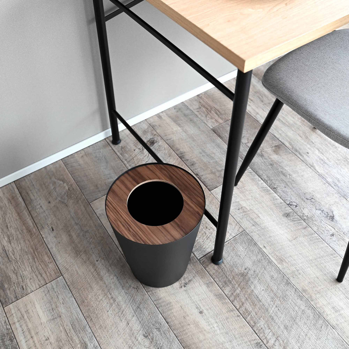 Trash Can - Round - Steel + Wood