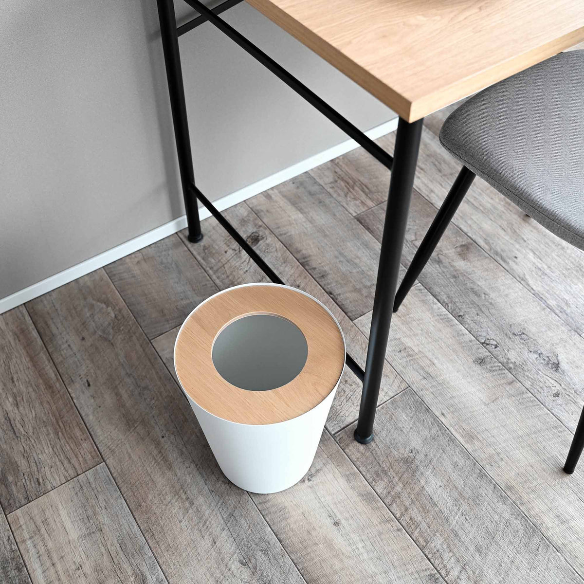 Trash Can - Round - Steel + Wood