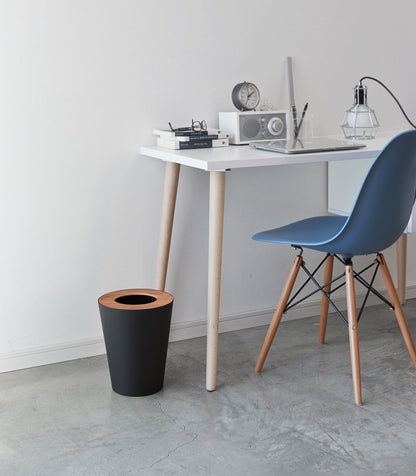 Trash Can - Round - Steel + Wood